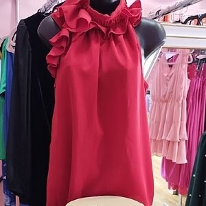 Elegant Ruffled Red Women's Top